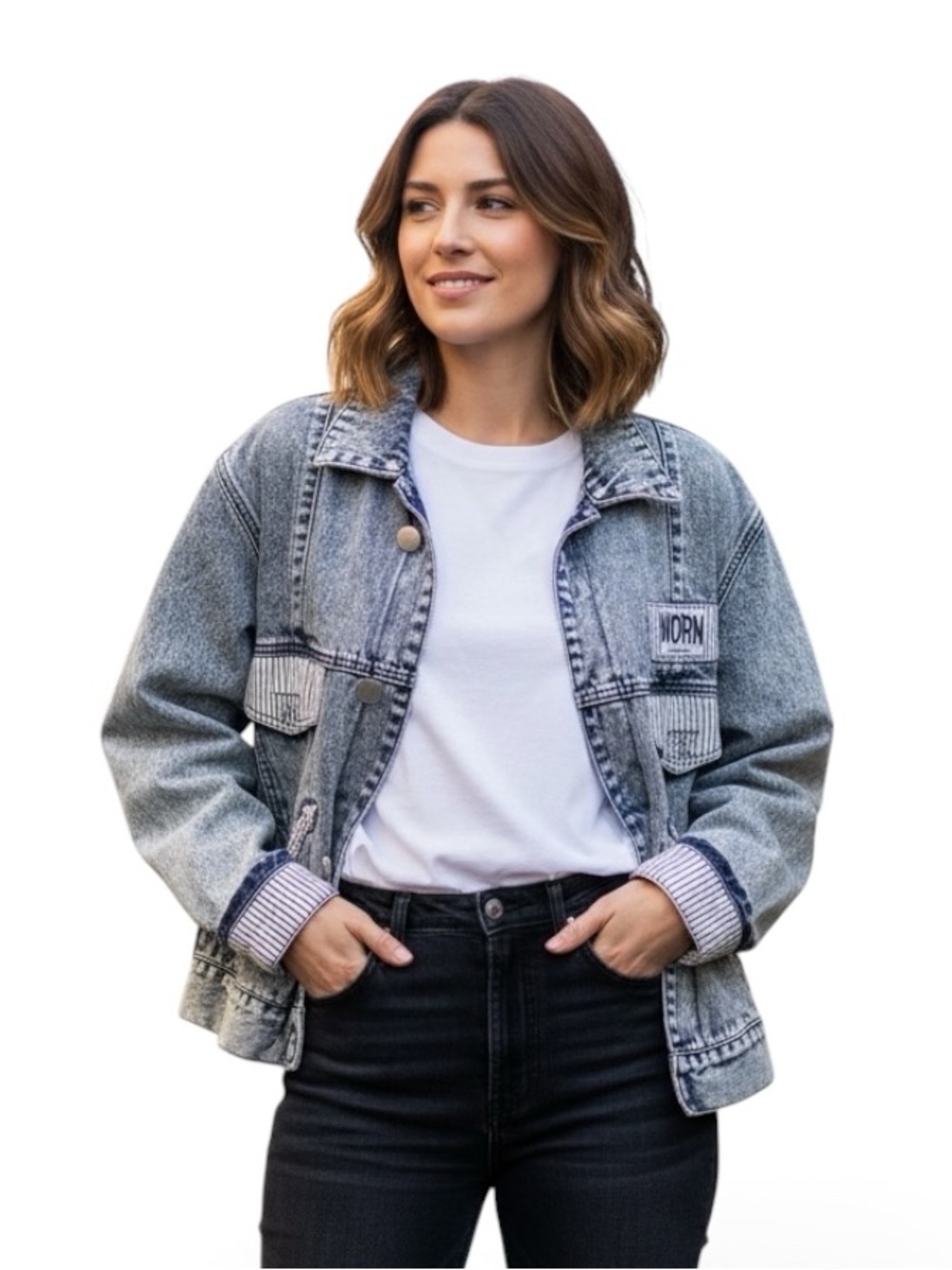 WORN Y2K Washed Denim Jacket 
Sparkles on back
Large